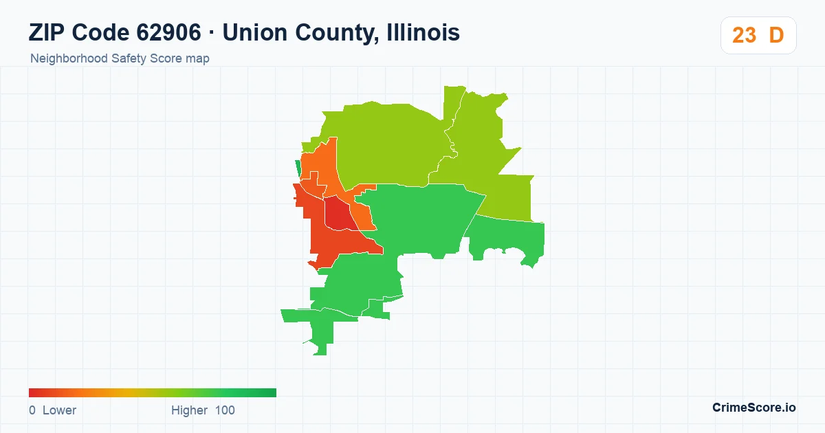 ZIP Code 62906 in Union County, Illinois neighborhood Safety Score map