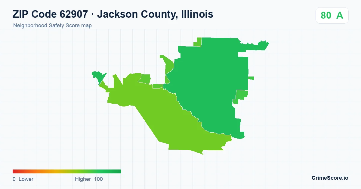 ZIP Code 62907 in Jackson County, Illinois neighborhood Safety Score map