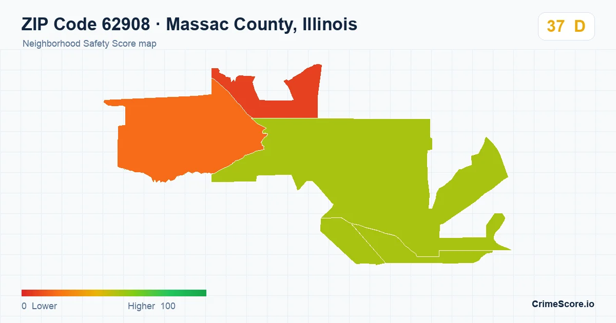 ZIP Code 62908 in Massac County, Illinois neighborhood Safety Score map