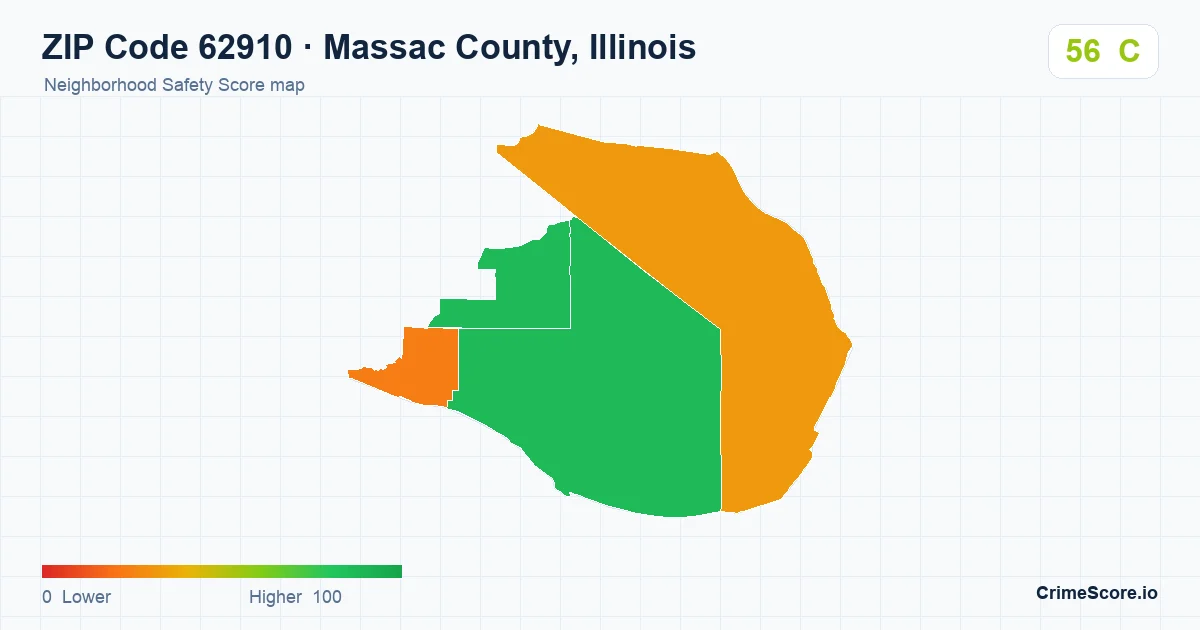 ZIP Code 62910 in Massac County, Illinois neighborhood Safety Score map