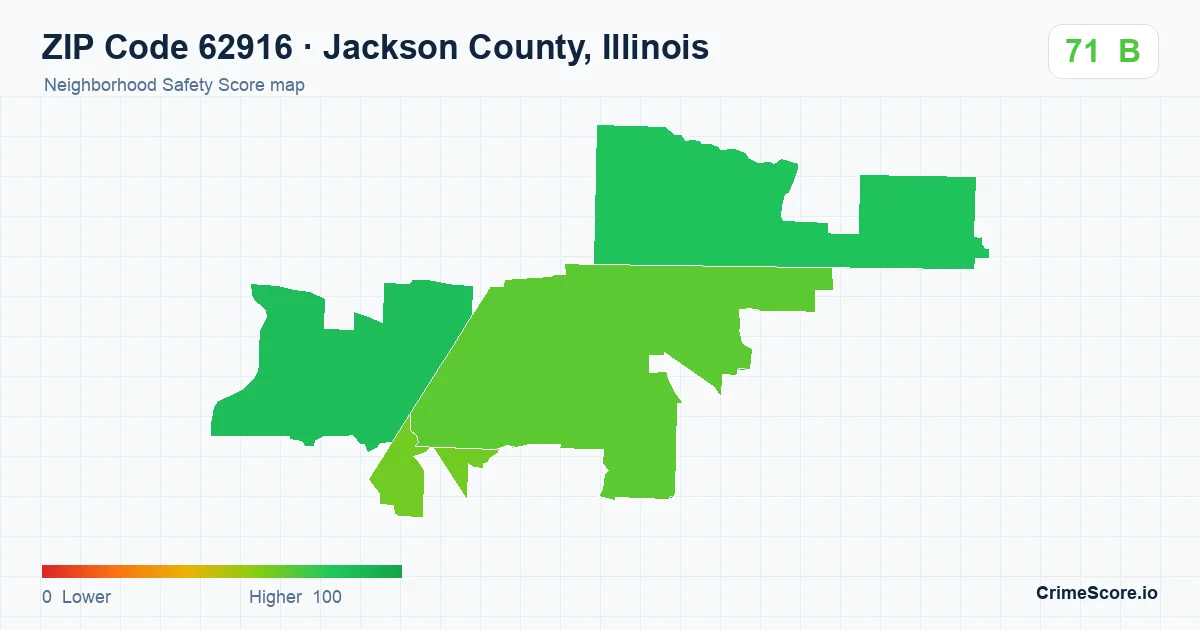 ZIP Code 62916 in Jackson County, Illinois neighborhood Safety Score map