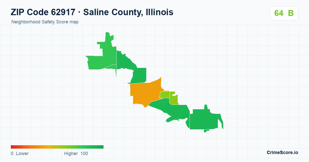 ZIP Code 62917 in Saline County, Illinois neighborhood Safety Score map