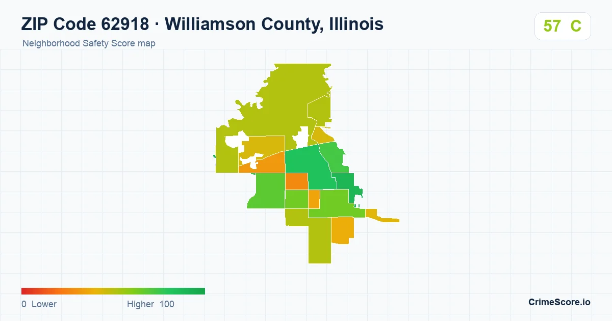 ZIP Code 62918 in Williamson County, Illinois neighborhood Safety Score map