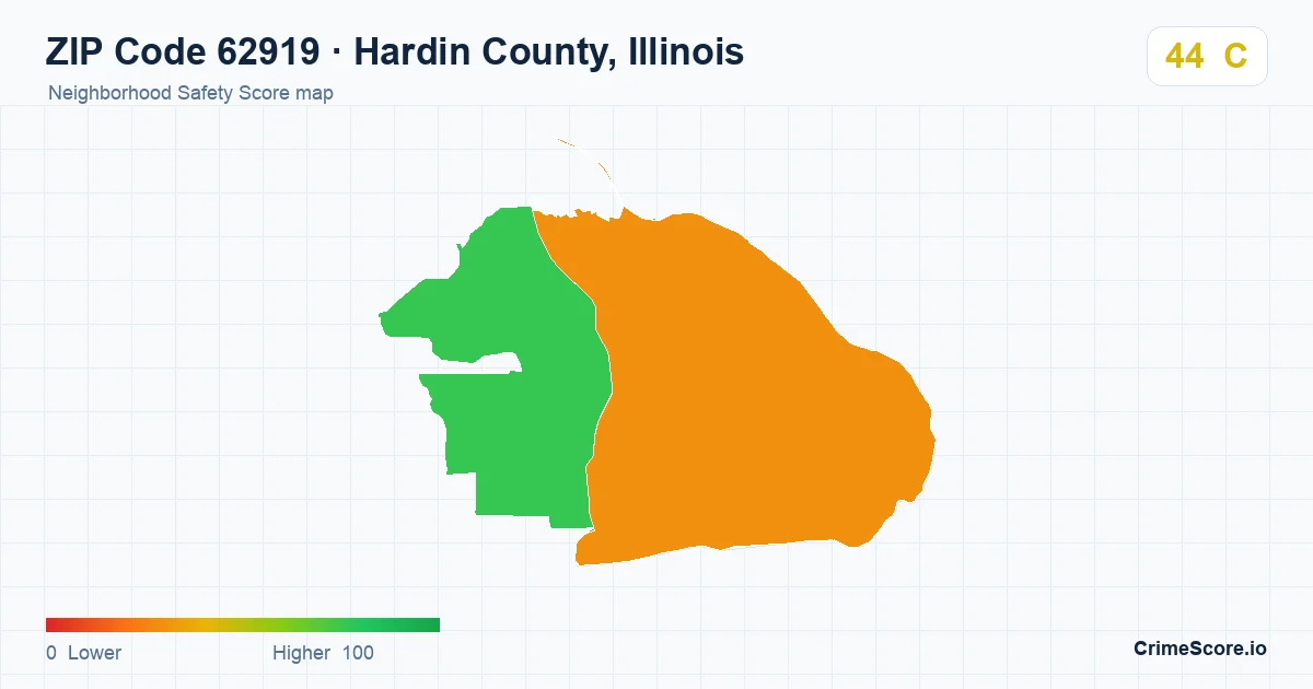ZIP Code 62919 in Hardin County, Illinois neighborhood Safety Score map