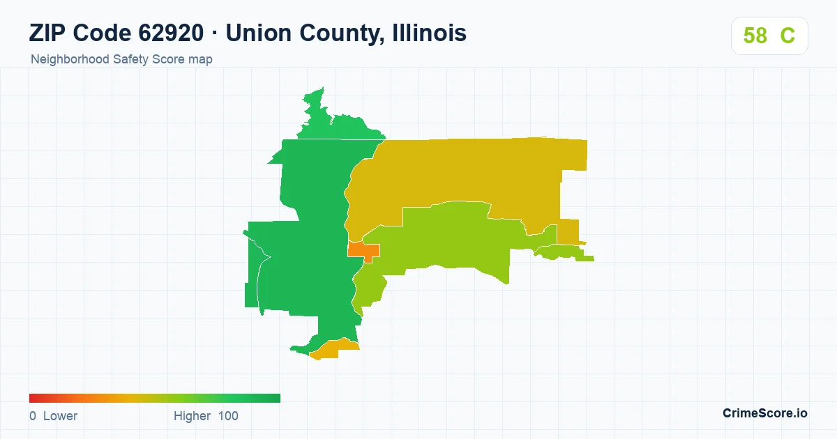 ZIP Code 62920 in Union County, Illinois neighborhood Safety Score map