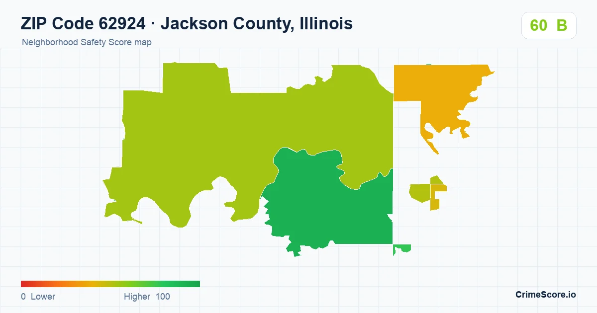 ZIP Code 62924 in Jackson County, Illinois neighborhood Safety Score map