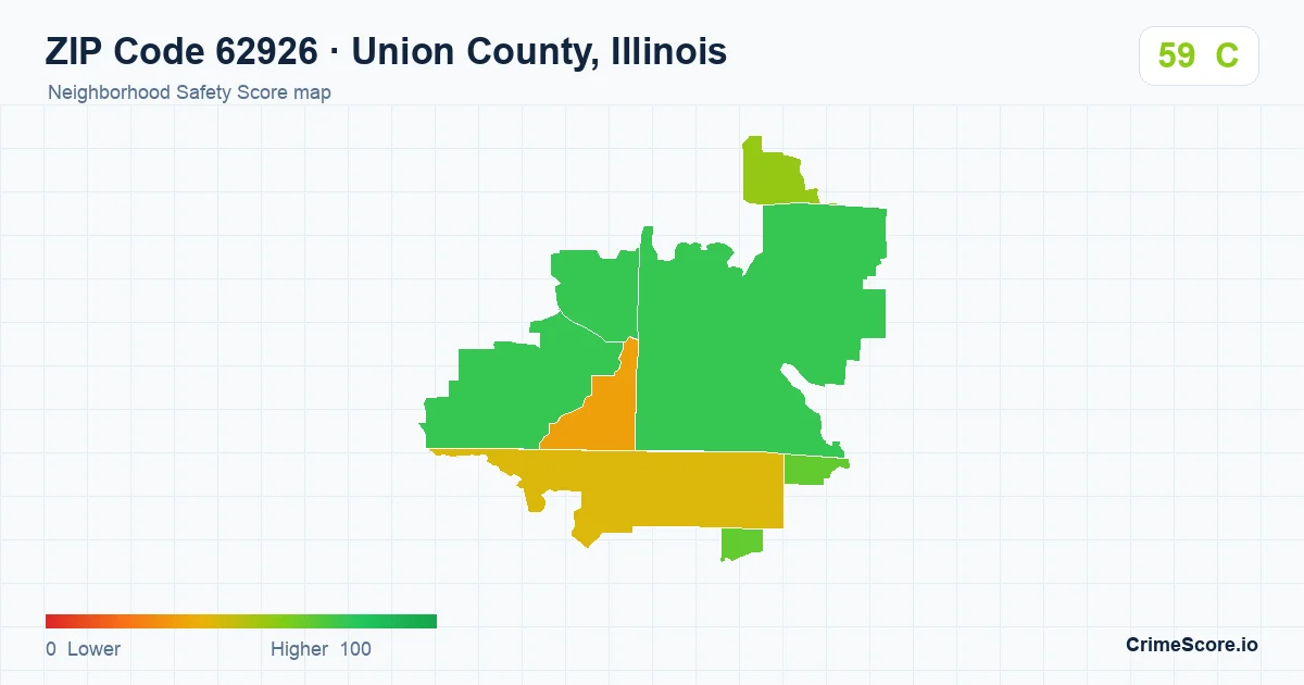 ZIP Code 62926 in Union County, Illinois neighborhood Safety Score map