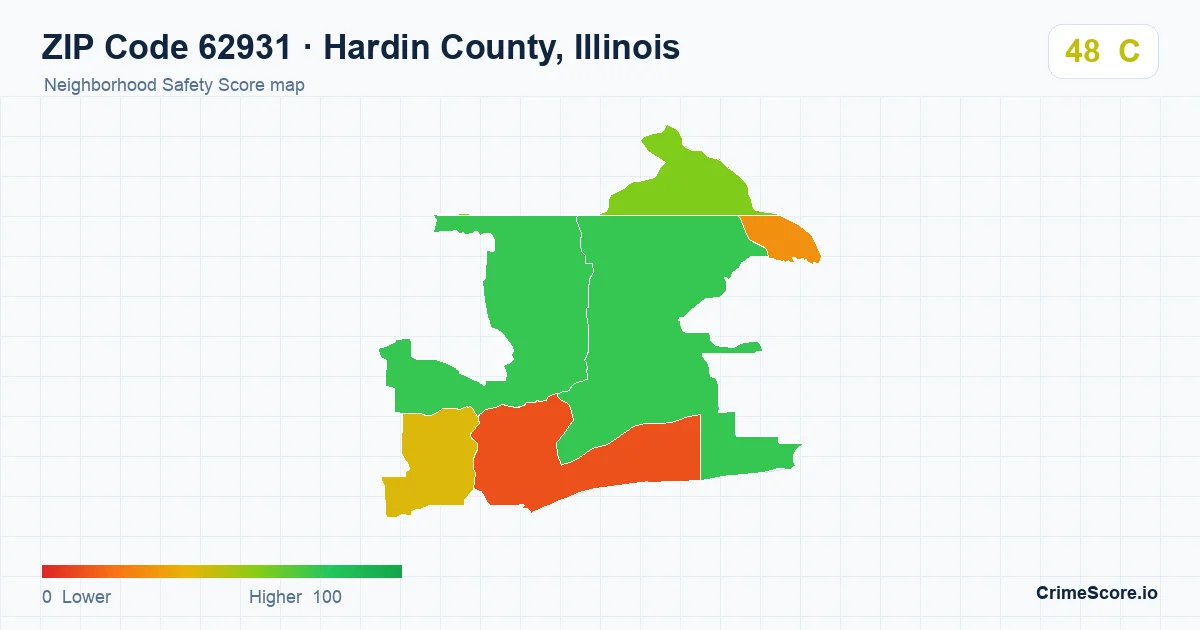 ZIP Code 62931 in Hardin County, Illinois neighborhood Safety Score map