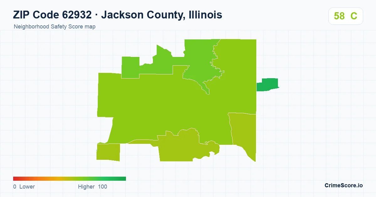 ZIP Code 62932 in Jackson County, Illinois neighborhood Safety Score map