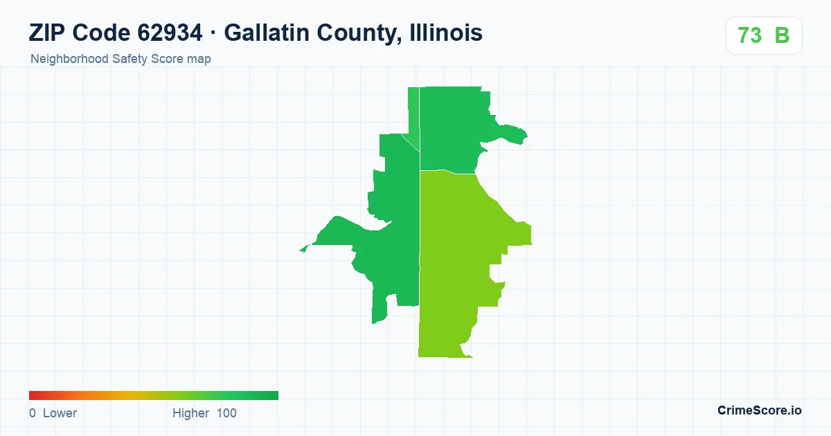 ZIP Code 62934 in Gallatin County, Illinois neighborhood Safety Score map