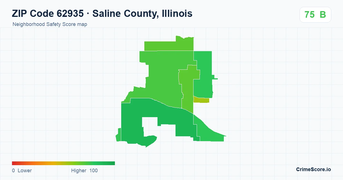 ZIP Code 62935 in Saline County, Illinois neighborhood Safety Score map