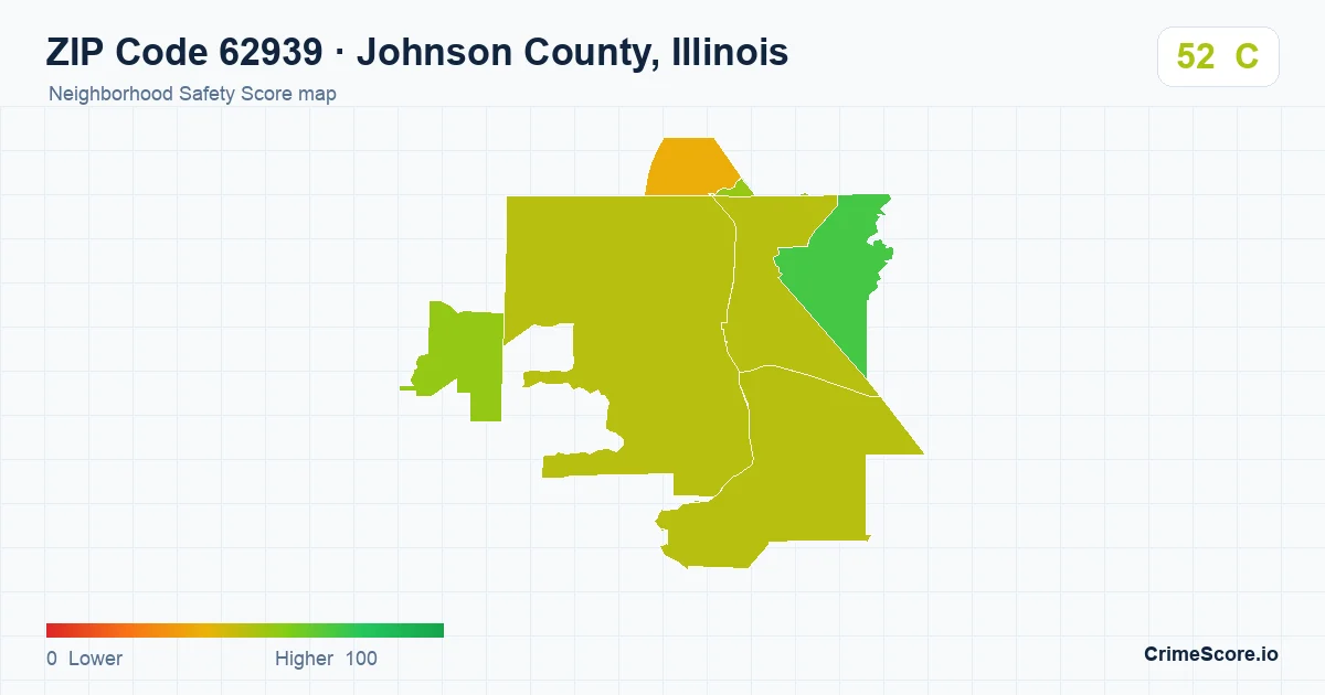 ZIP Code 62939 in Johnson County, Illinois neighborhood Safety Score map
