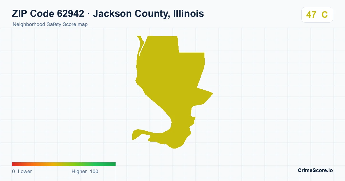 ZIP Code 62942 in Jackson County, Illinois neighborhood Safety Score map