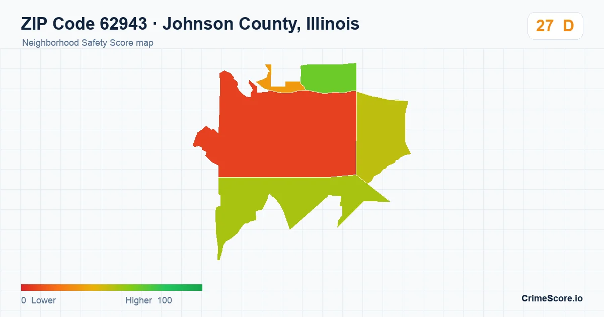 ZIP Code 62943 in Johnson County, Illinois neighborhood Safety Score map