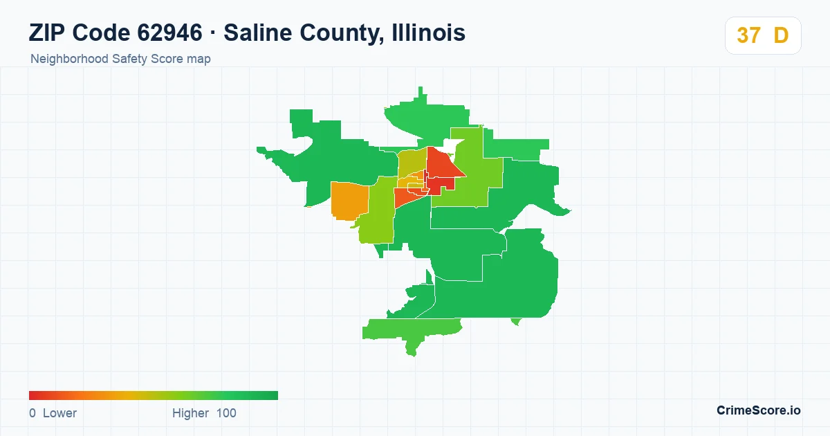 ZIP Code 62946 in Saline County, Illinois neighborhood Safety Score map