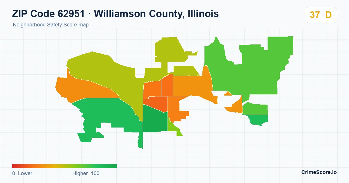 ZIP Code 62951 in Williamson County, Illinois neighborhood Safety Score map