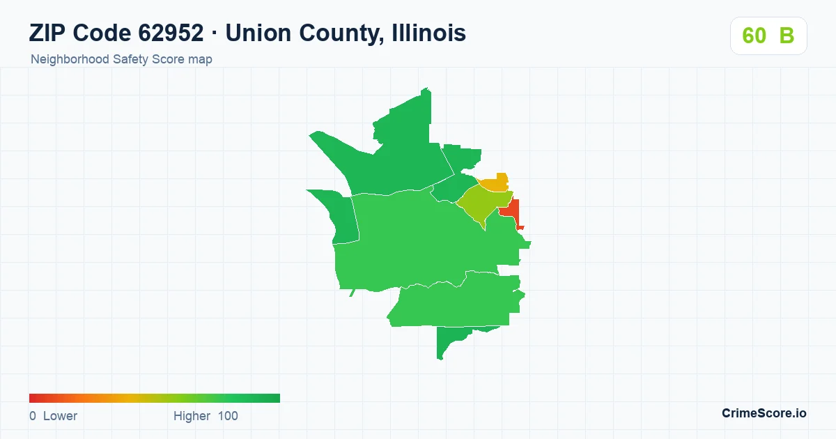 ZIP Code 62952 in Union County, Illinois neighborhood Safety Score map