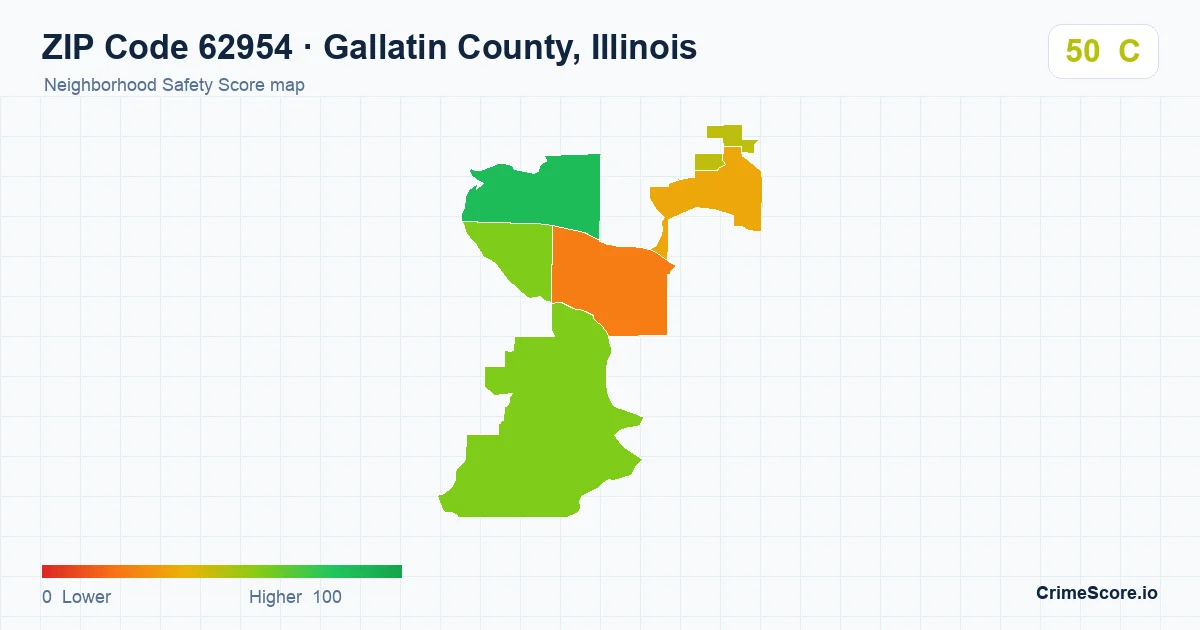 ZIP Code 62954 in Gallatin County, Illinois neighborhood Safety Score map