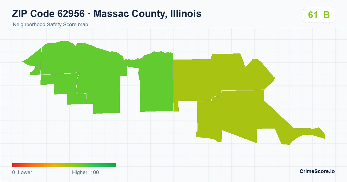 ZIP Code 62956 in Massac County, Illinois neighborhood Safety Score map