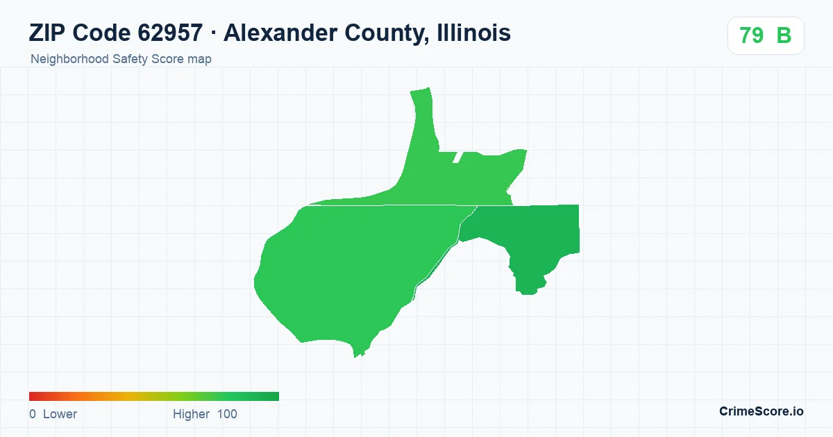 ZIP Code 62957 in Alexander County, Illinois neighborhood Safety Score map