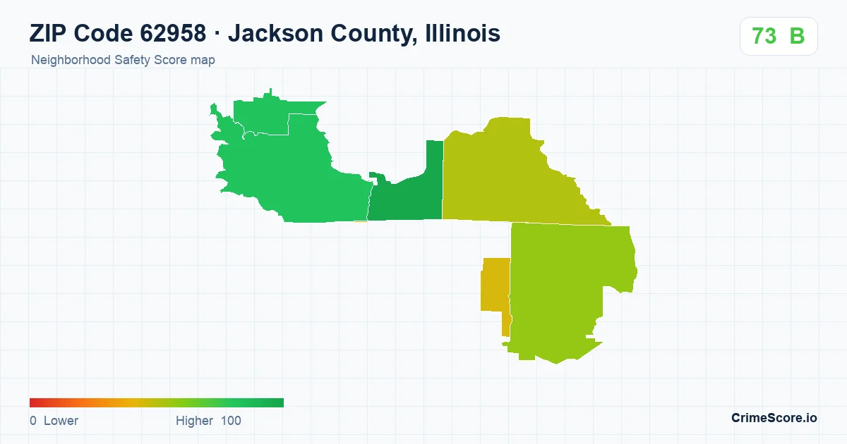 ZIP Code 62958 in Jackson County, Illinois neighborhood Safety Score map