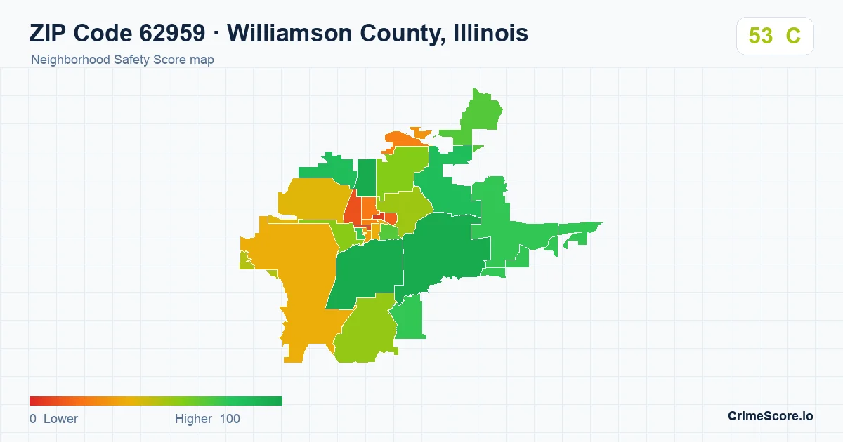 ZIP Code 62959 in Williamson County, Illinois neighborhood Safety Score map
