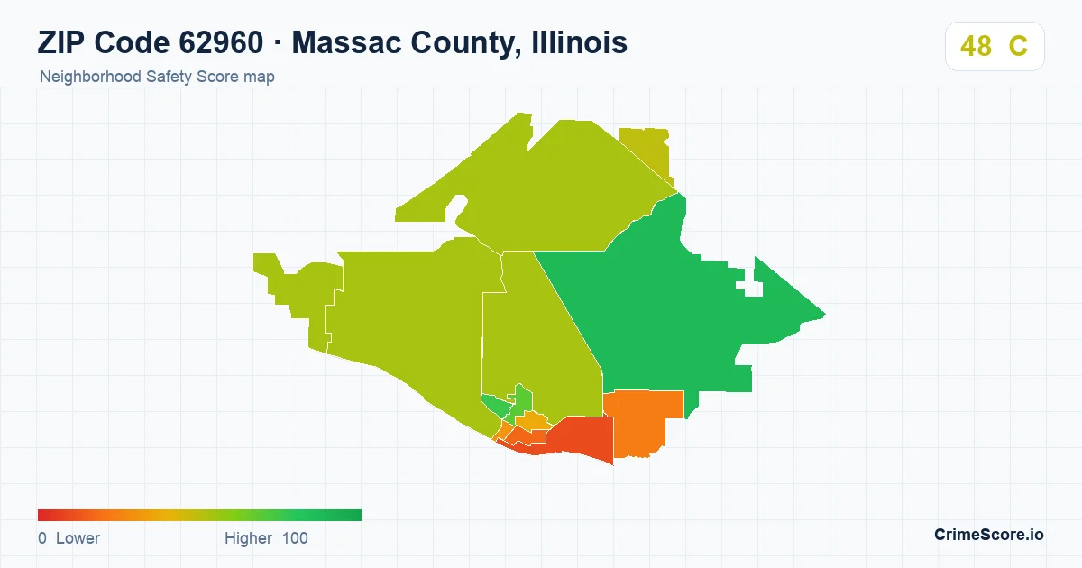 ZIP Code 62960 in Massac County, Illinois neighborhood Safety Score map
