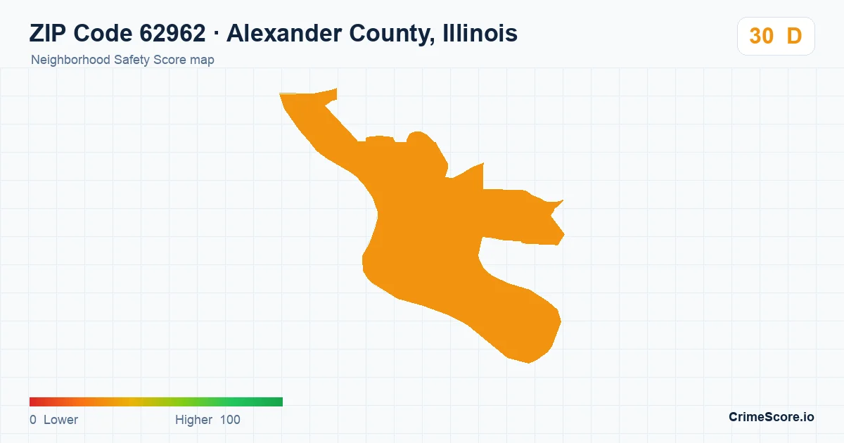 ZIP Code 62962 in Alexander County, Illinois neighborhood Safety Score map
