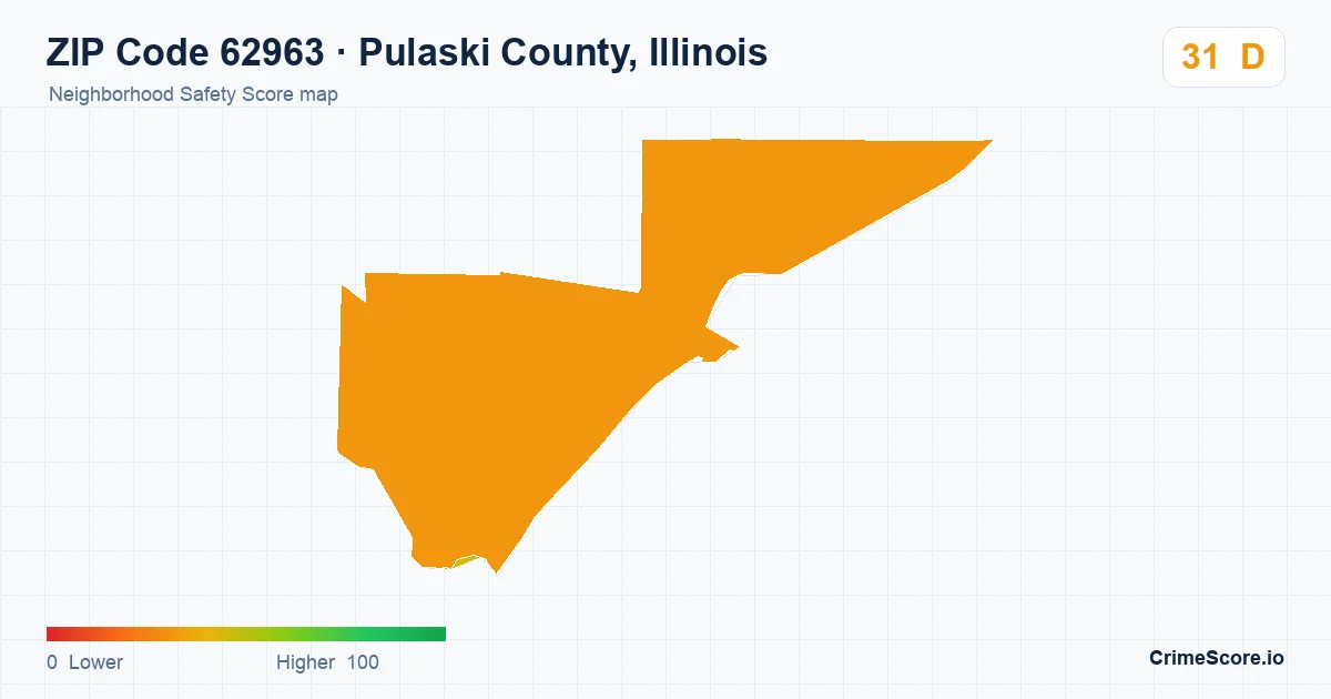 ZIP Code 62963 in Pulaski County, Illinois neighborhood Safety Score map