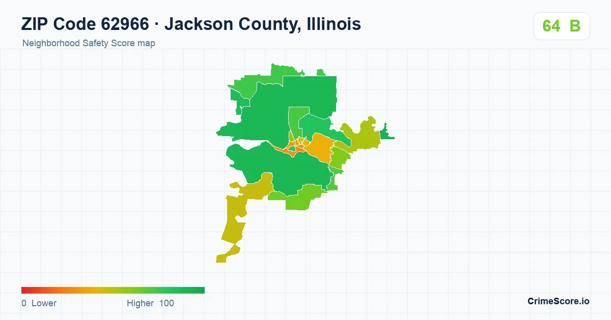 ZIP Code 62966 in Jackson County, Illinois neighborhood Safety Score map