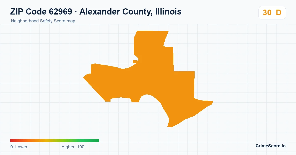 ZIP Code 62969 in Alexander County, Illinois neighborhood Safety Score map