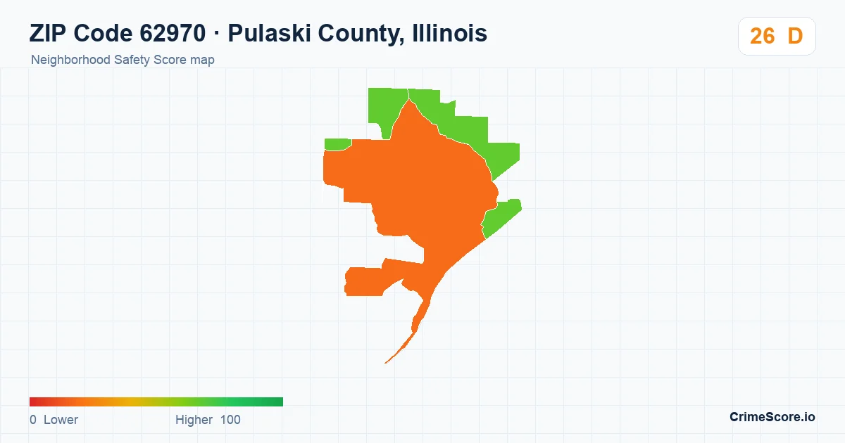 ZIP Code 62970 in Pulaski County, Illinois neighborhood Safety Score map