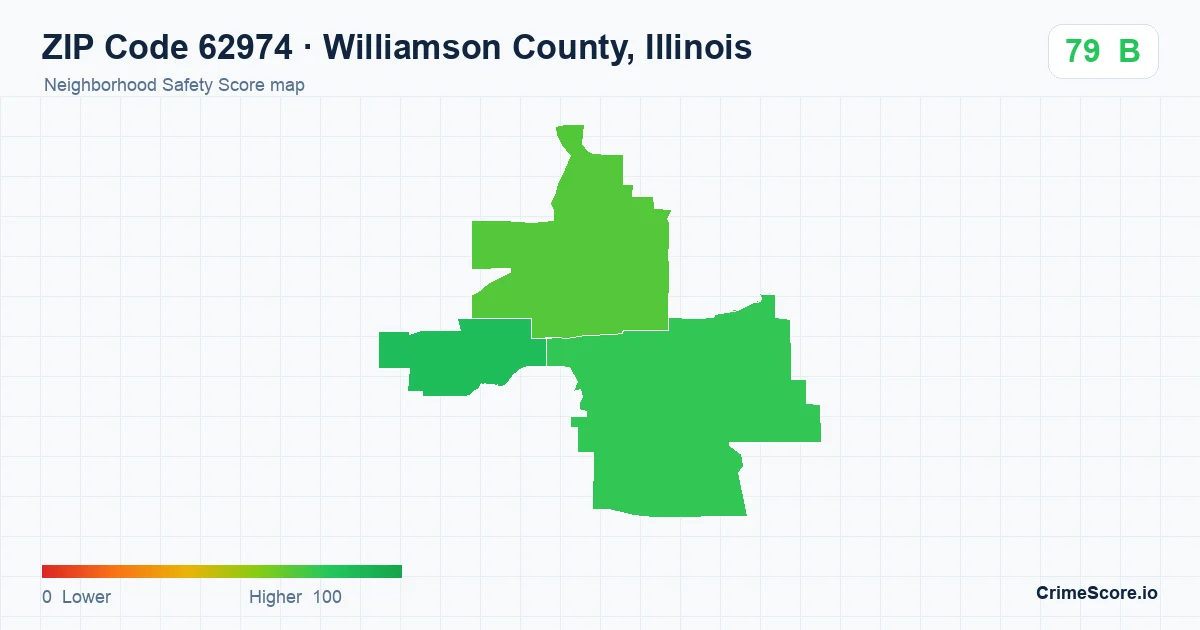 ZIP Code 62974 in Williamson County, Illinois neighborhood Safety Score map