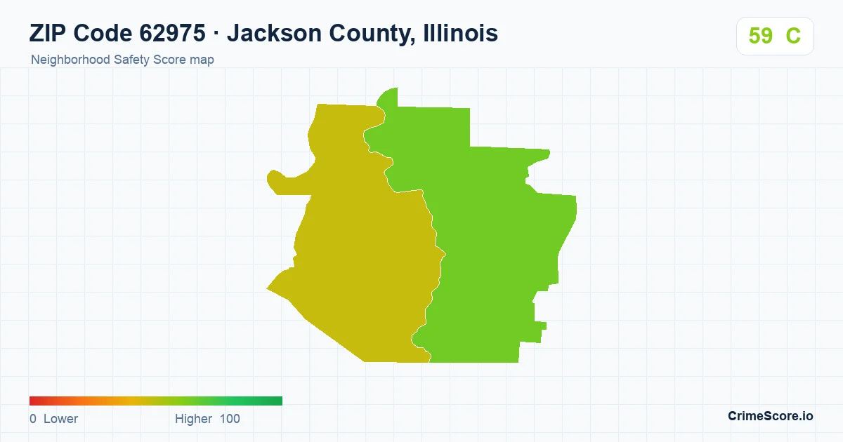 ZIP Code 62975 in Jackson County, Illinois neighborhood Safety Score map