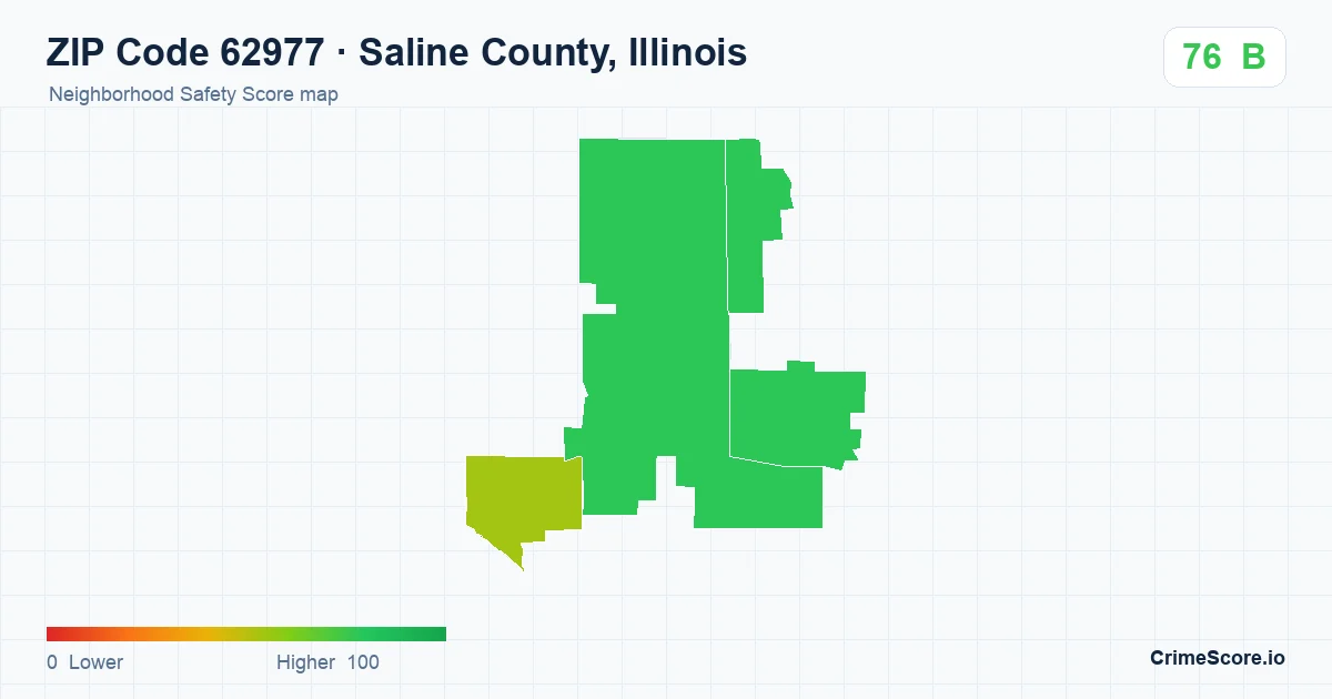 ZIP Code 62977 in Saline County, Illinois neighborhood Safety Score map