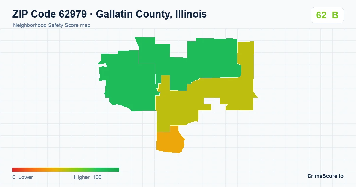 ZIP Code 62979 in Gallatin County, Illinois neighborhood Safety Score map