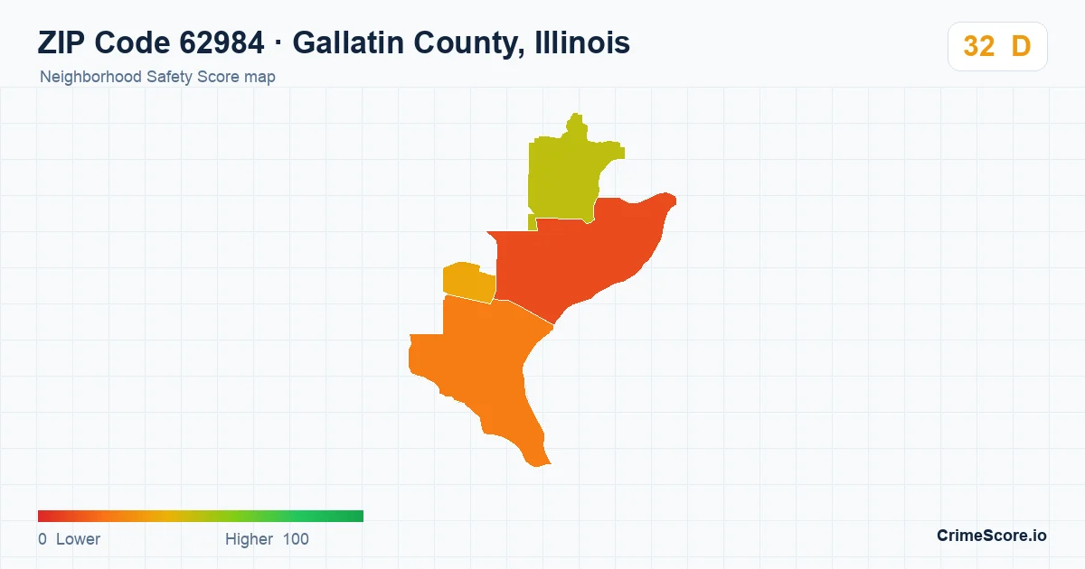 ZIP Code 62984 in Gallatin County, Illinois neighborhood Safety Score map