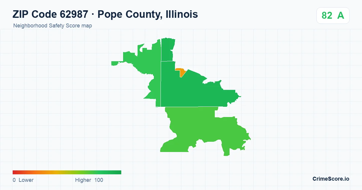 ZIP Code 62987 in Pope County, Illinois neighborhood Safety Score map