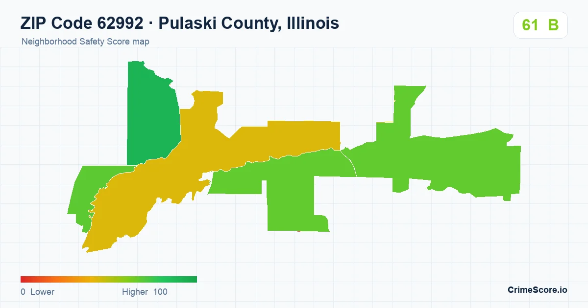 ZIP Code 62992 in Pulaski County, Illinois neighborhood Safety Score map