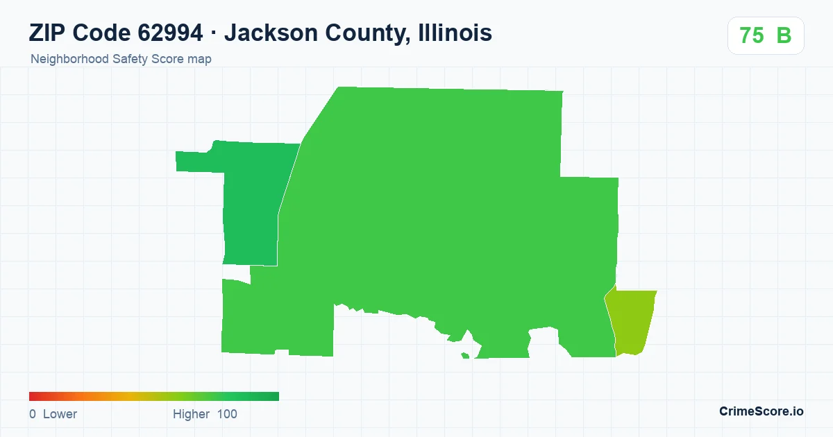 ZIP Code 62994 in Jackson County, Illinois neighborhood Safety Score map