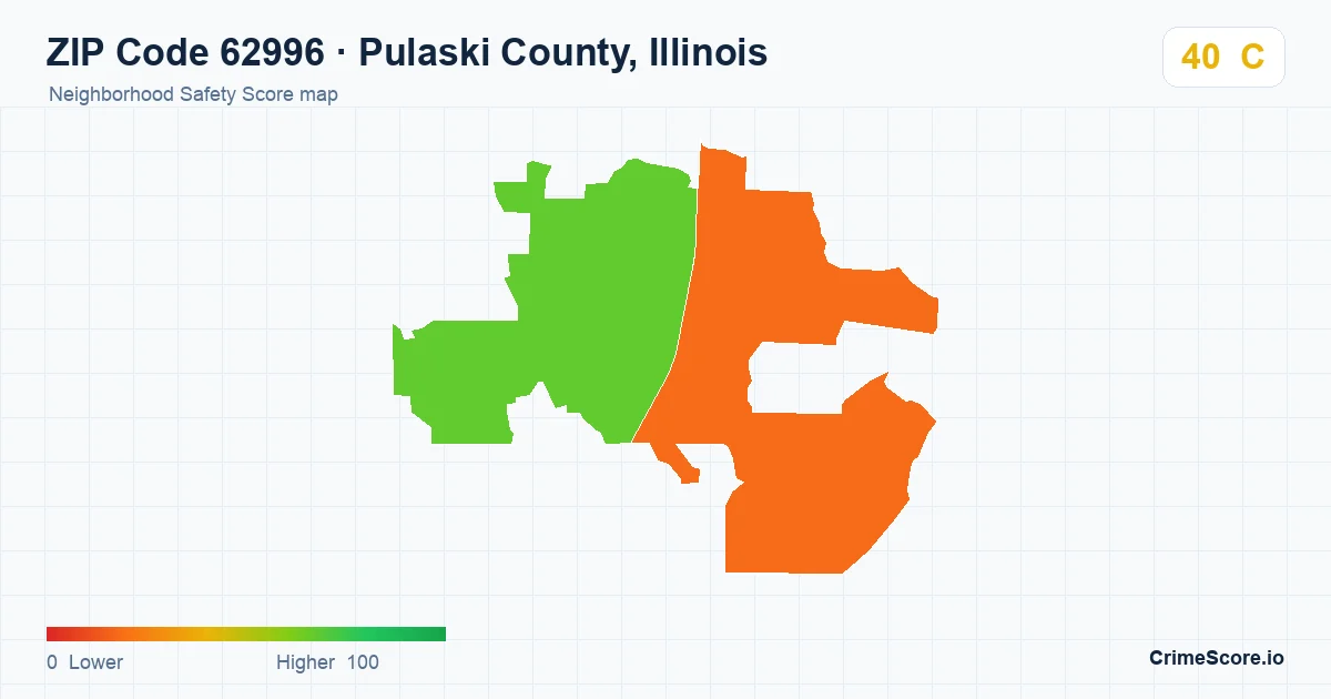 ZIP Code 62996 in Pulaski County, Illinois neighborhood Safety Score map