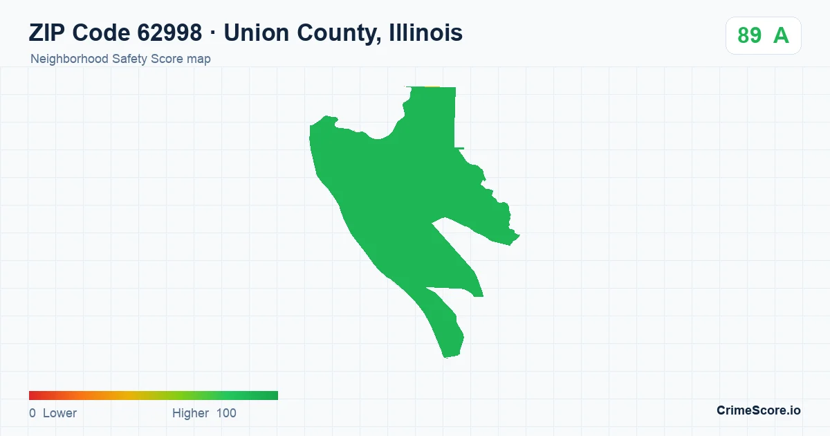 ZIP Code 62998 in Union County, Illinois neighborhood Safety Score map