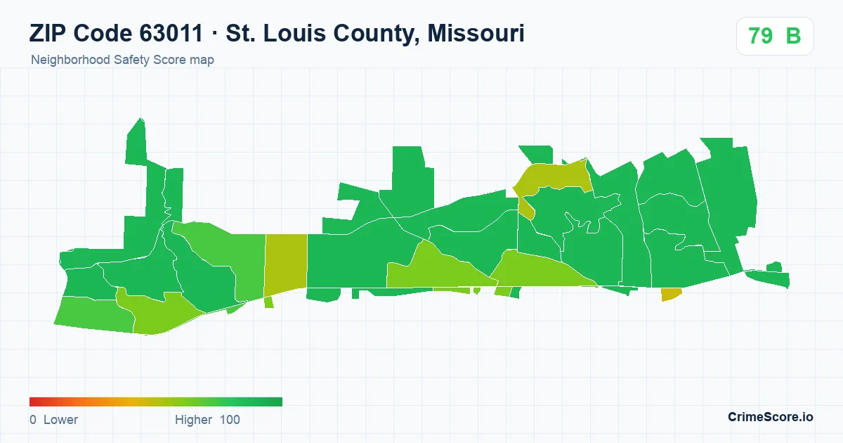ZIP Code 63011 in St. Louis County, Missouri neighborhood Safety Score map