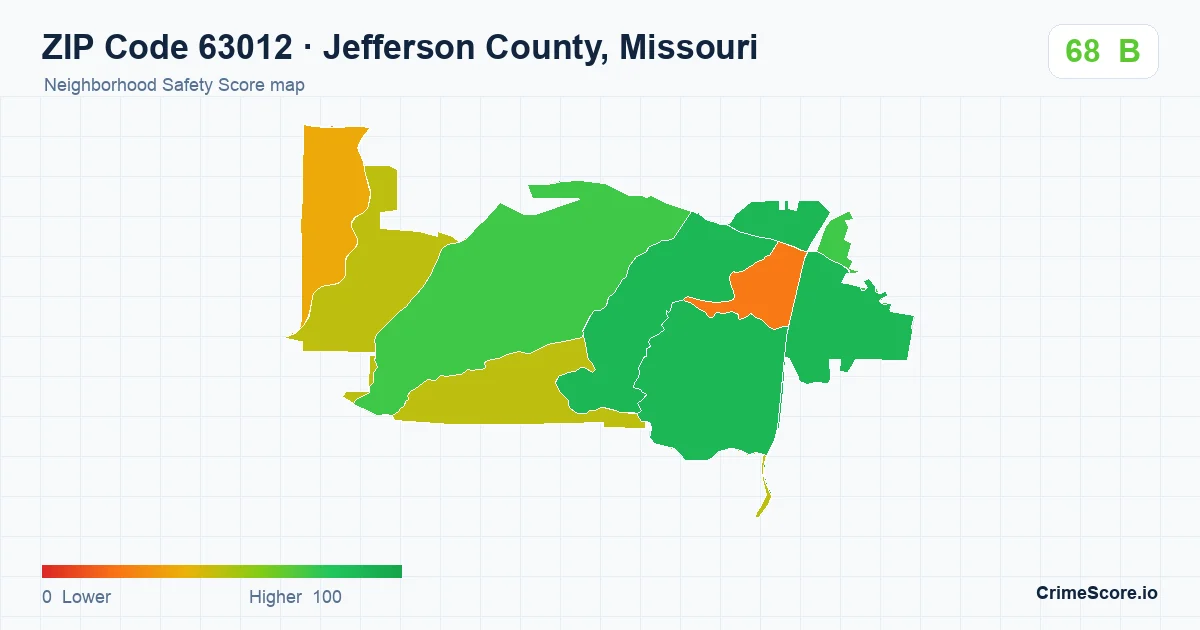 ZIP Code 63012 in Jefferson County, Missouri neighborhood Safety Score map