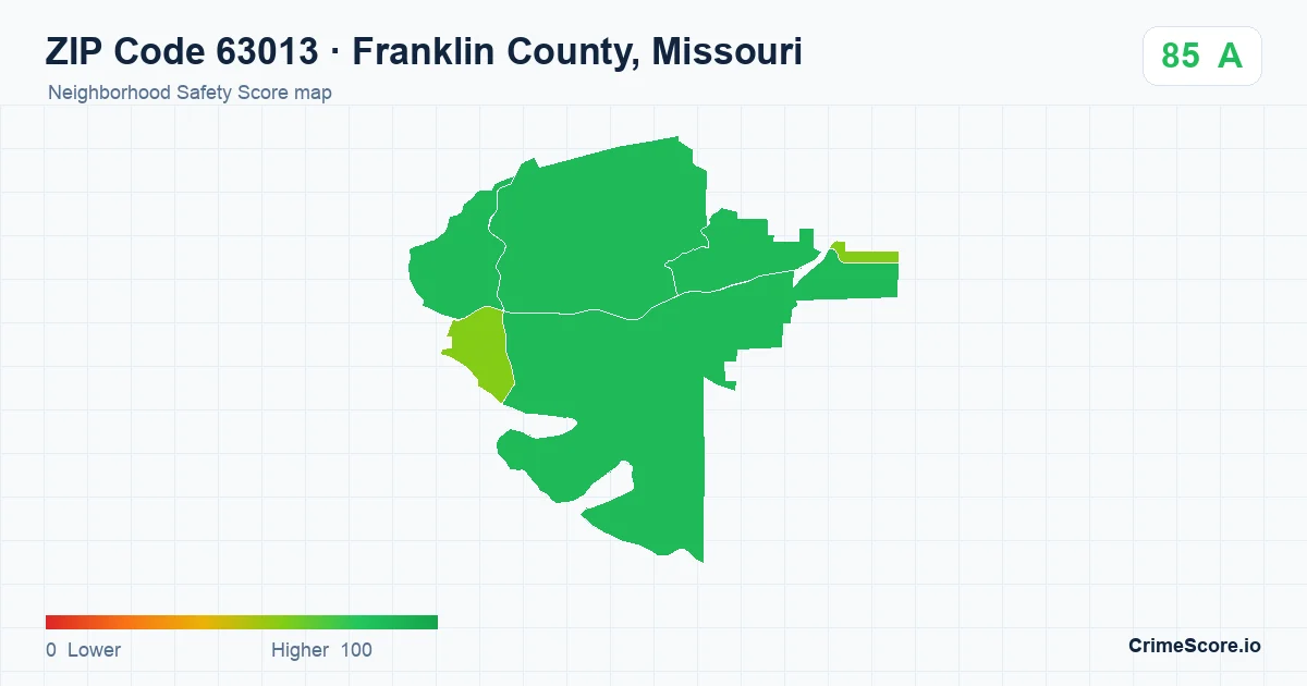 ZIP Code 63013 in Franklin County, Missouri neighborhood Safety Score map