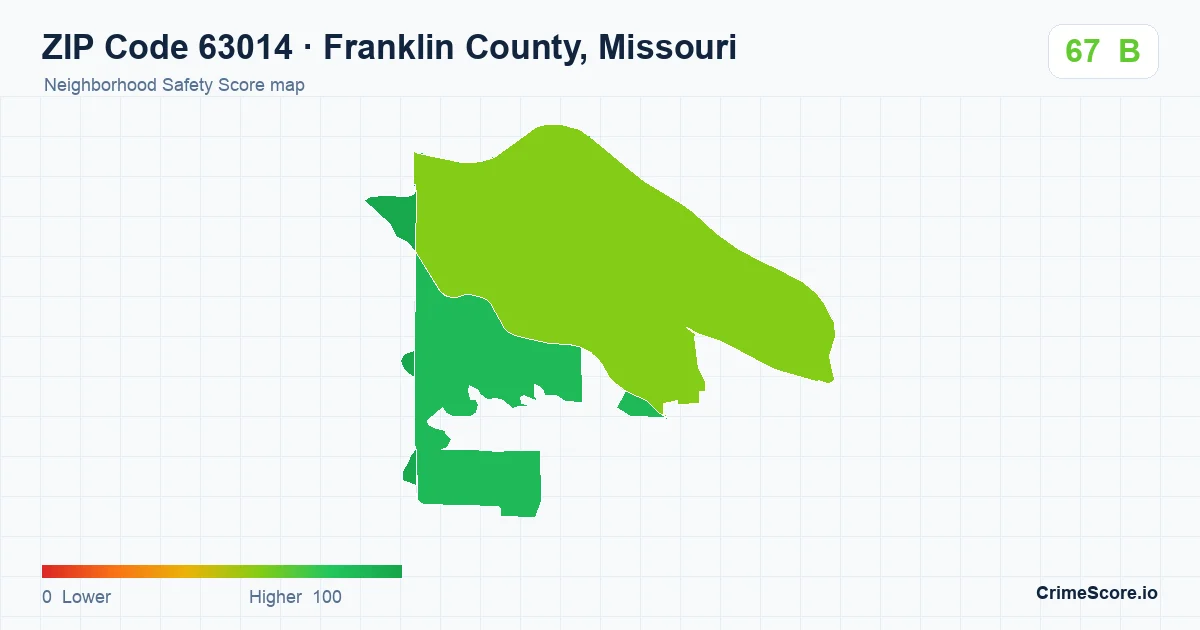 ZIP Code 63014 in Franklin County, Missouri neighborhood Safety Score map