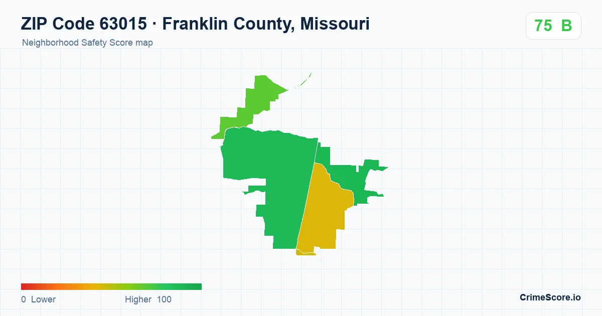 ZIP Code 63015 in Franklin County, Missouri neighborhood Safety Score map
