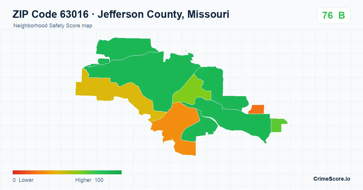ZIP Code 63016 in Jefferson County, Missouri neighborhood Safety Score map