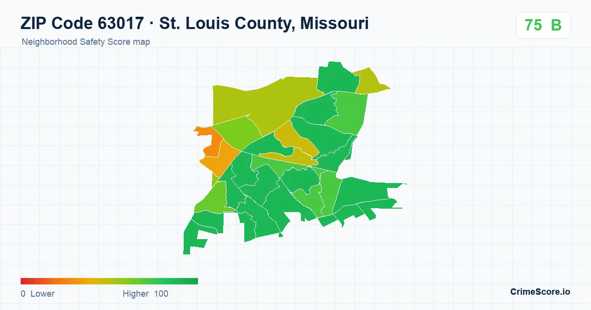 ZIP Code 63017 in St. Louis County, Missouri neighborhood Safety Score map