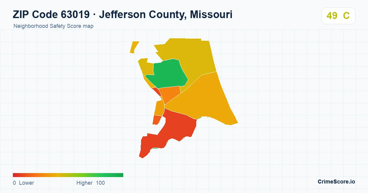 ZIP Code 63019 in Jefferson County, Missouri neighborhood Safety Score map